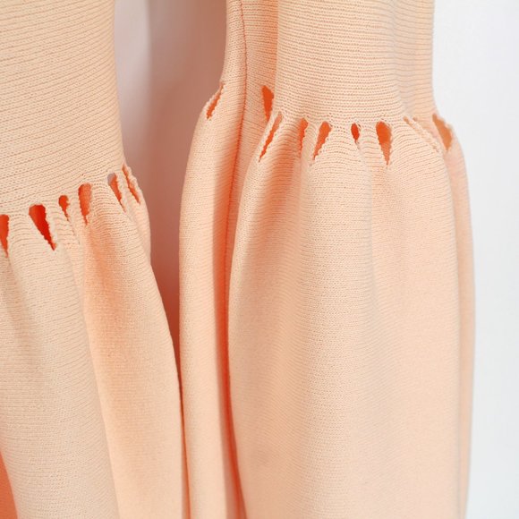 Jonathan Simkhai Stretch Knit Bell Sleeve Peplum Top Blush Cut Out  Jewel Neck - Picture 6 of 13